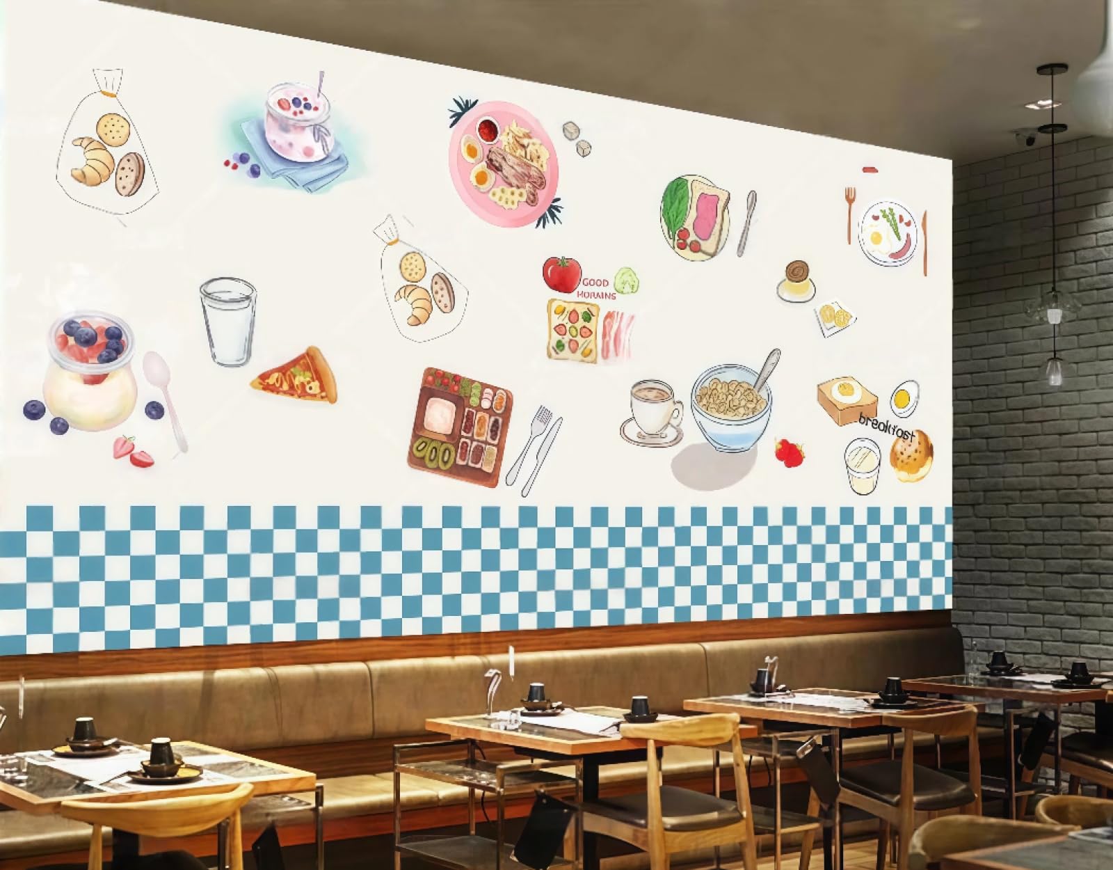 Rskjdghshd 3D Wallpaper Hand-Painted Breakfast Gourmet Baking Bakery Afternoon Tea Drinks Bar Background Wall Western Restaurant Wallpaper Cafe Mural,,400X280cm