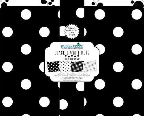 Miniatura 7 de Barker Creek Carpetas de archivos – Juego de 12 carpetas de tamaño carta de punto blanco y negro, 14 puntos, juego de múltiples diseños, pestañas de
