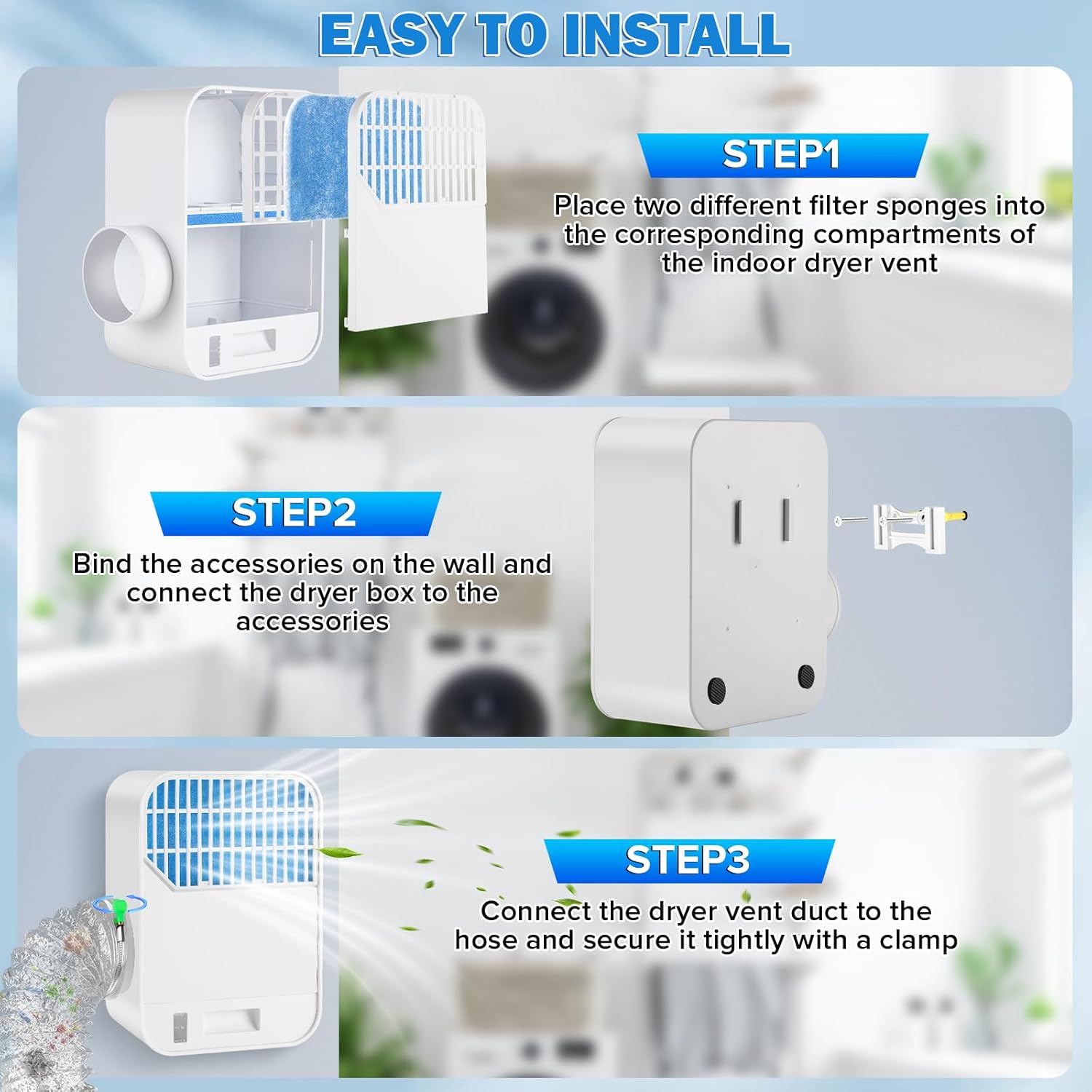 6-Layer Pro Indoor Dryer Vent Kit, Enhanced Air Quality, 3-in-1 Energy Efficient Dryer Lint Trap, 10ft foil hose & Water Drawer System for Electric Dryer (10 Pack Filters)