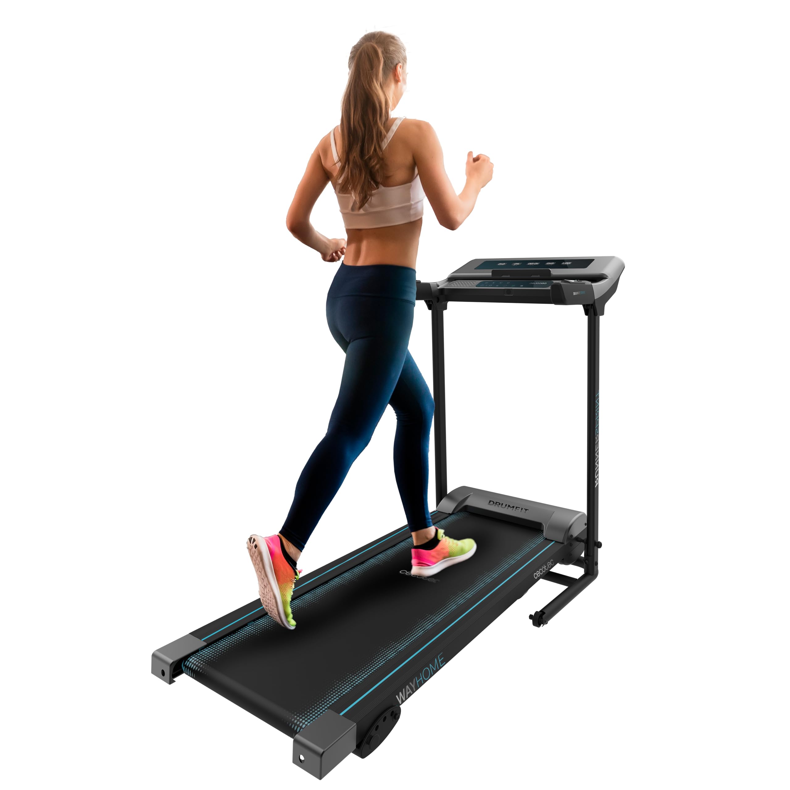 Cecotec Składana bieżnia DrumFit WayHome 1200 Runner Sprint. 1100 W, od 1 do 12 Km/h, 12 programów, panel LED, powierzchnia wyścigowa 110x40cm, ręczne nachylenie, koła
