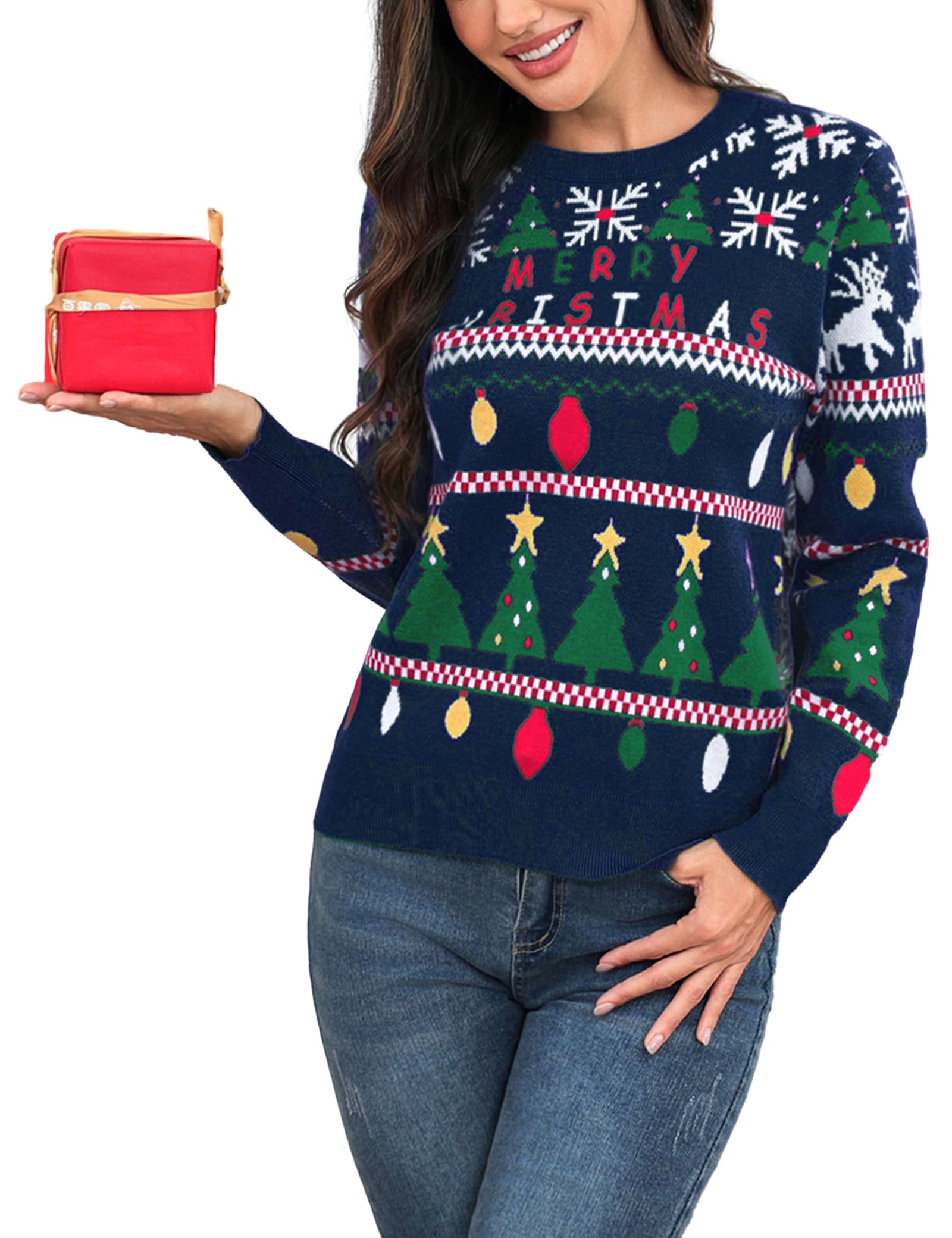 Totatuit Pull de Noël Pull Noël Moche Col Rond Manches Longues Christmas | Hiver, Style Élégant, Tenue Quotidienne, Facile à Associer, Style Polyvalent