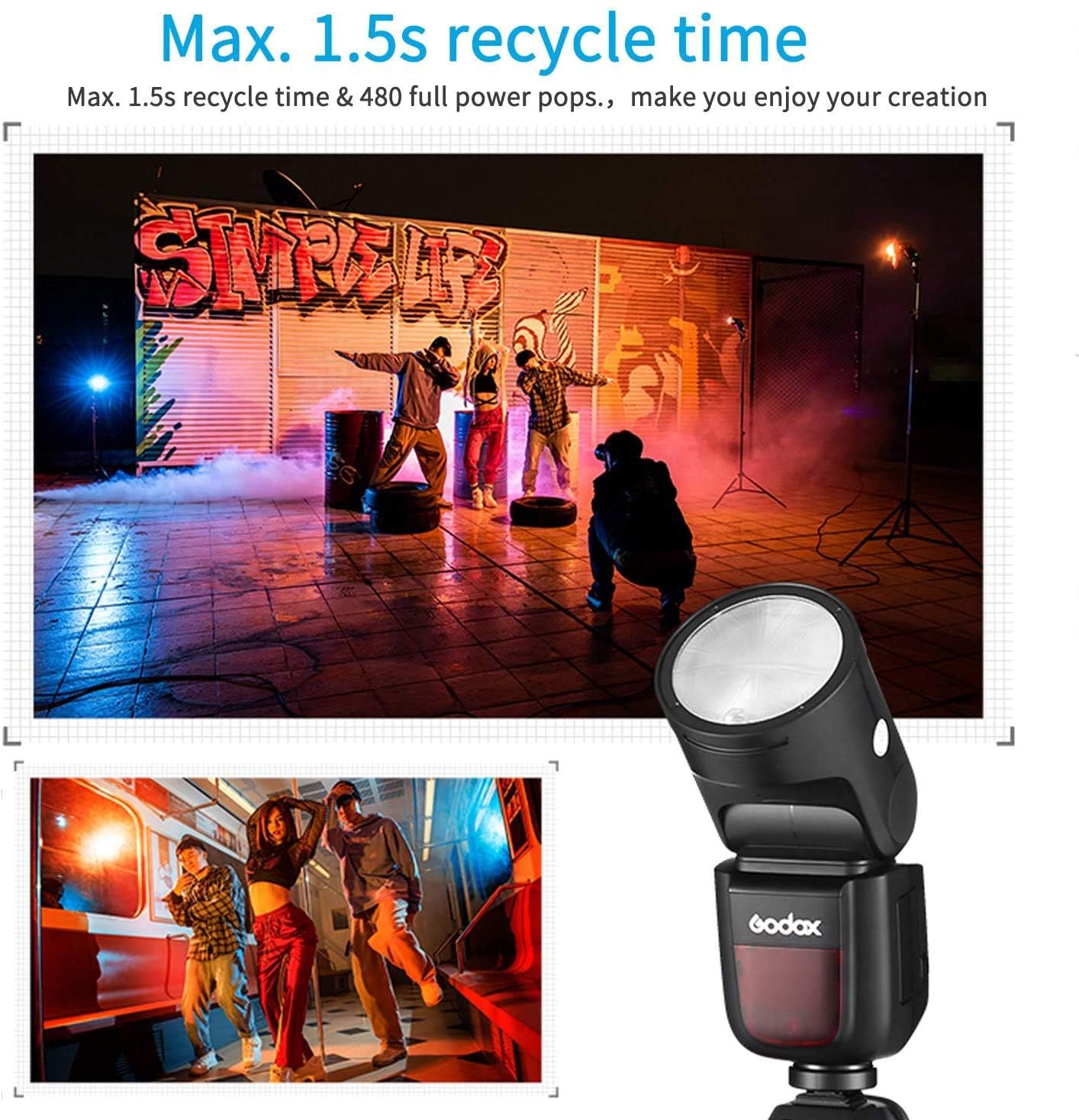 Godox V1-S Flash de Tête Ronde 2.4G sans Fil TTL 1/8000 HSS Batterie li-ION de 2600mAh Puissance de 76Ws Speedlite pour Sony Caméra
