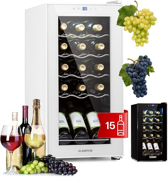 Klarstein , Caves à Vin de Vieillissement Conservation de 44L, Porte en Verre à Zone Unique, Bar Int/Ext, Frigo Vin, Armoire a Vin, 15 Bouteilles - 1