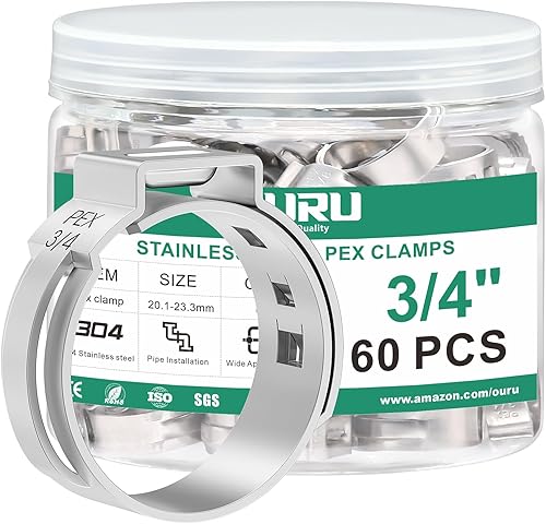 Miniatura 9 de 100 piezas de anillo de crimpado 38 Pex, abrazaderas de acero inoxidable 304, abrazaderas de manguera de oreja única para accesorios Pex tubería