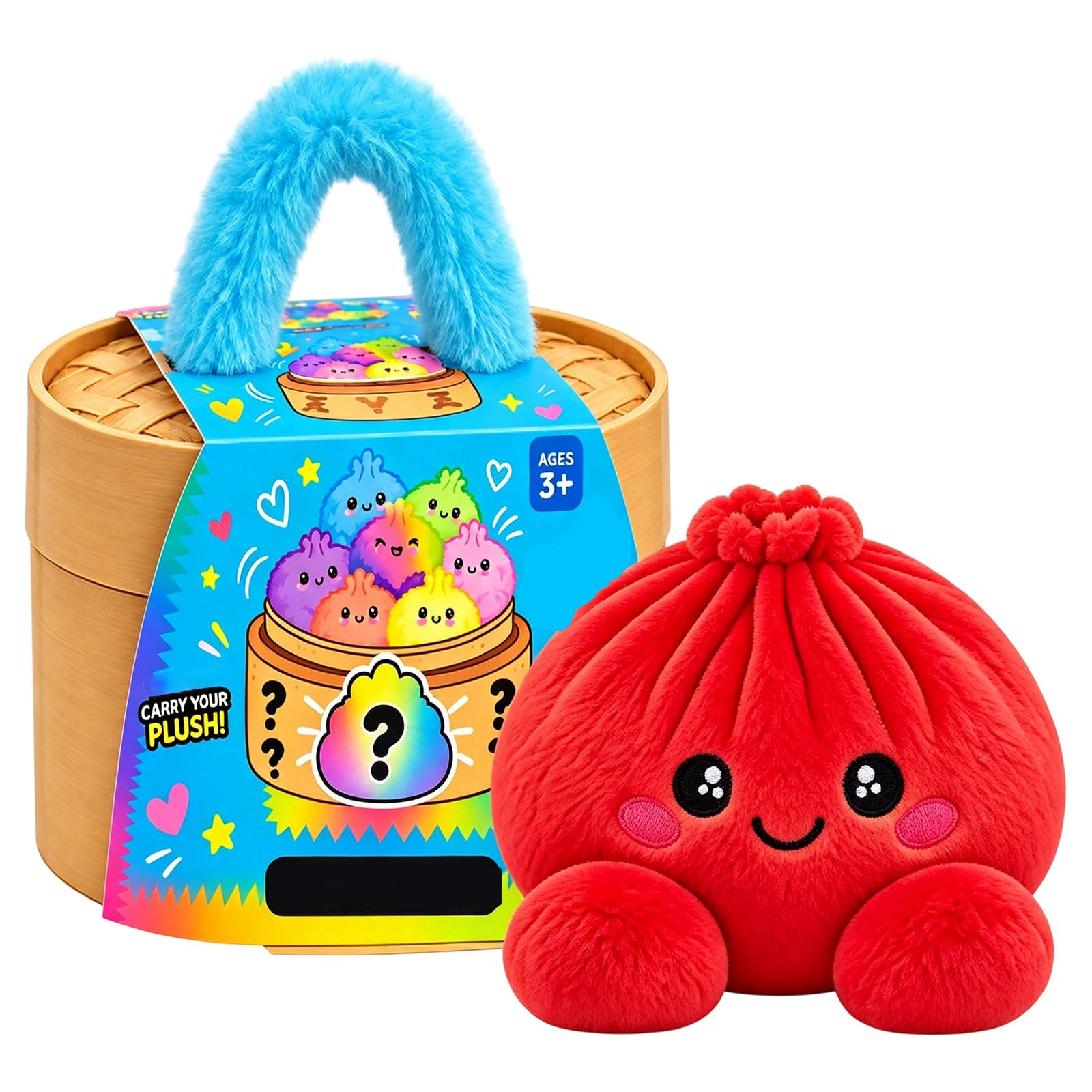 Plush Dumpling Mystery Squishy Bao Bun with Steamer Blind，Red