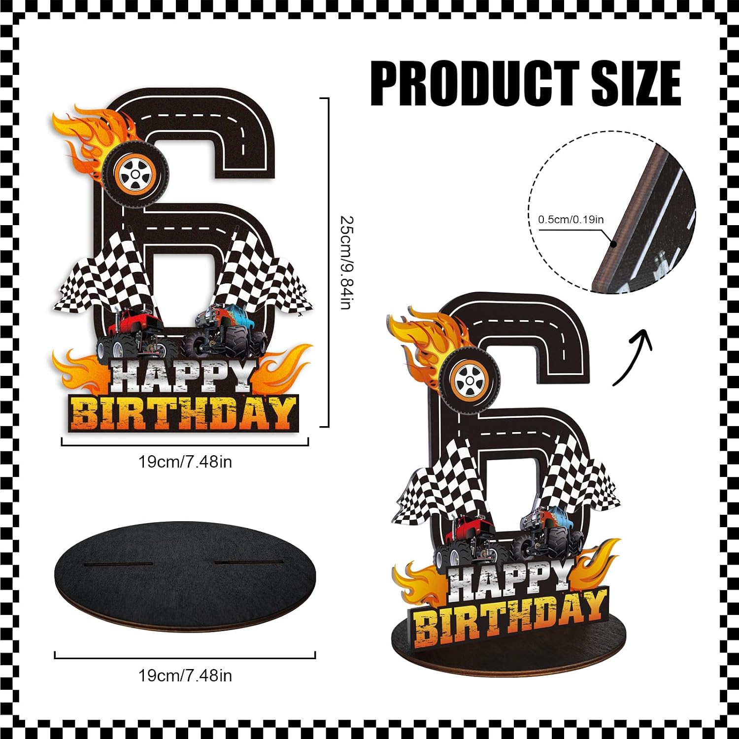 Truck Birthday Number Sign Centerpiece, Truck Wooden Decoration Photo Props for Truck Birthday Decorations (6th) image 2