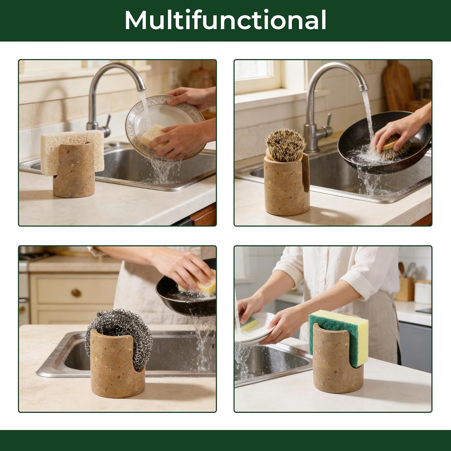 Marble Sponge Holder for Kitchen Sink Dish Sponge Caddy Rustic Farmhouse Decor (Dark Camel)