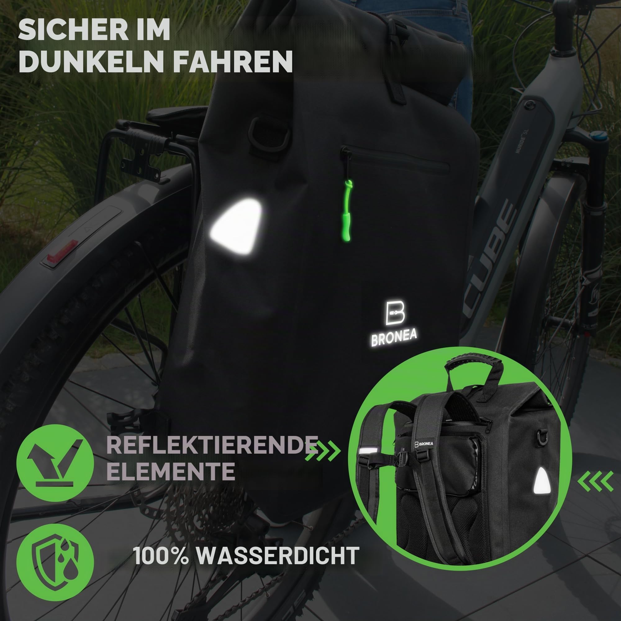 3 in 1 Fahrradtasche Wasserdicht - 28L - Kombi Rucksack & Umhängetasche - Gepäckträgertasche für Fahrrad - TPU600 Material - Integrierte Laptoptasche - Schnellmontage an Gepäckträger
