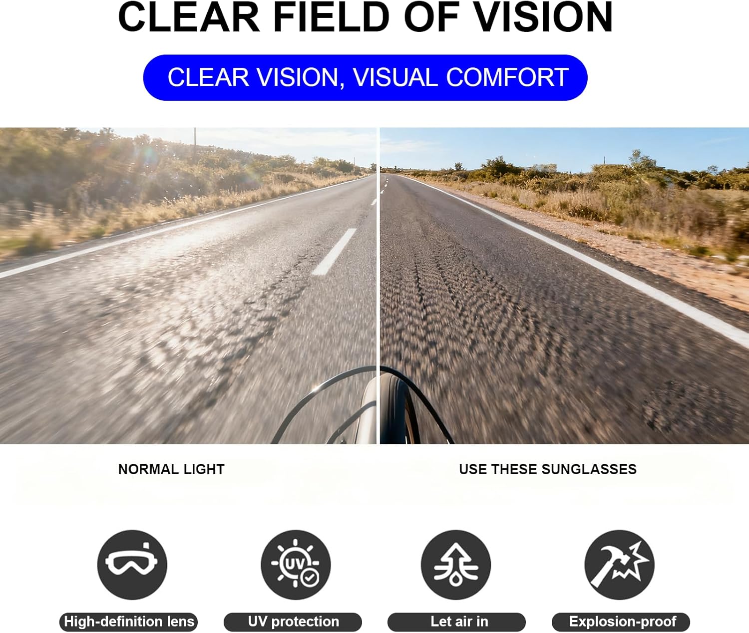 Motorcycle Goggles HD Anti-UV Lens Windproof Sand-Blocking, Motorbike Goggles for Cycling for Adults