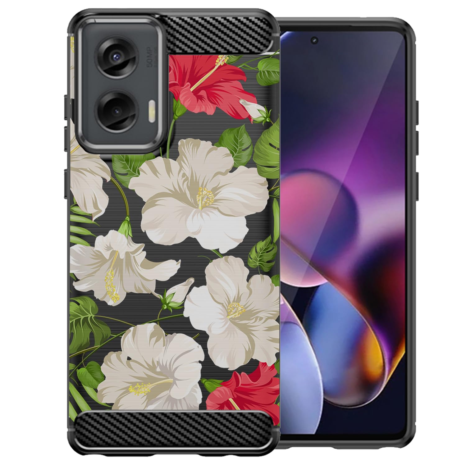 CasesOnDeck Case Compatible with [Motorola Moto G Stylus 5G 2024 / Moto G Stylus 2024] Tribal Floral Matte TPU Flexible Carbon Fiber Textured (White