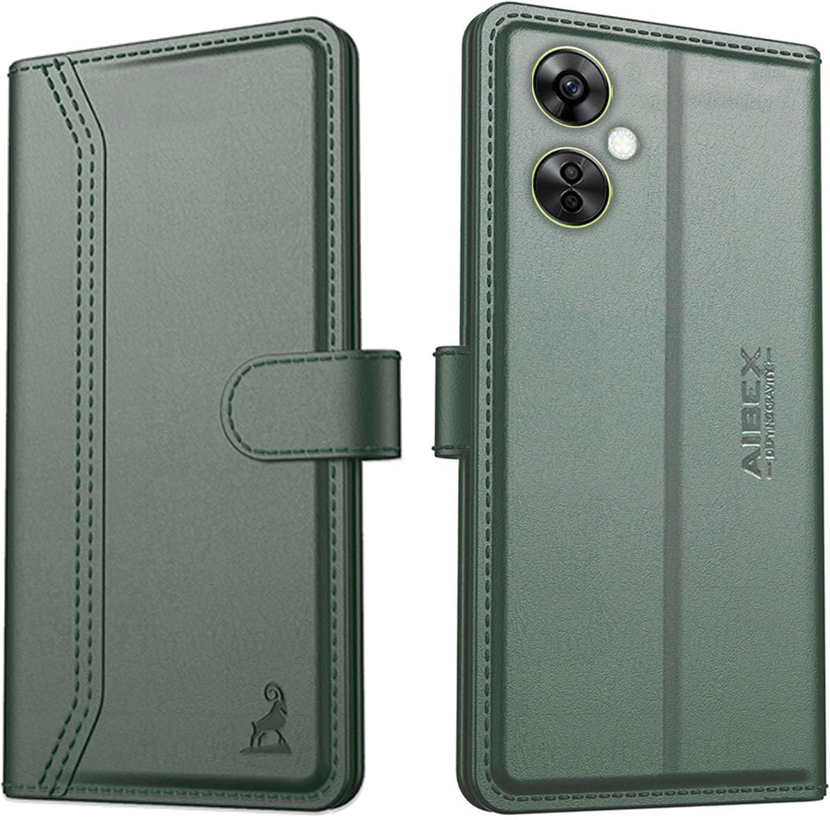 AIBEX ® Compatible with OnePlus Nord CE 3 Lite 5G Flip Cover Leather Finish | Inside TPU with Card Pockets | Wallet Stand | Complete Protection Flip Case Green