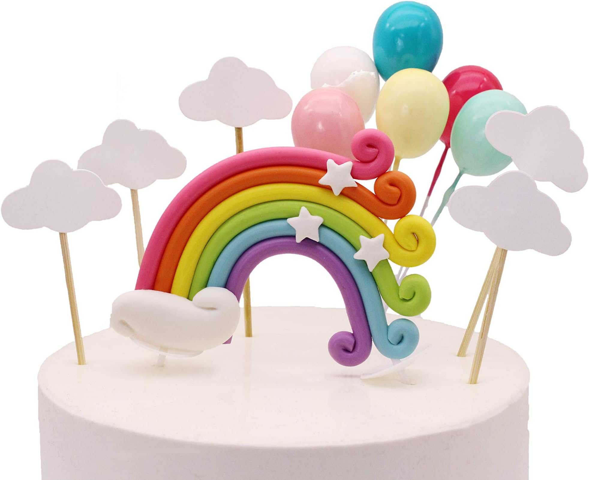 Colorful Rainbow Cake Topper Birthday Wedding Cake Flags Cloud Balloon cake flag Birthday Party Baking Decoration Supplies