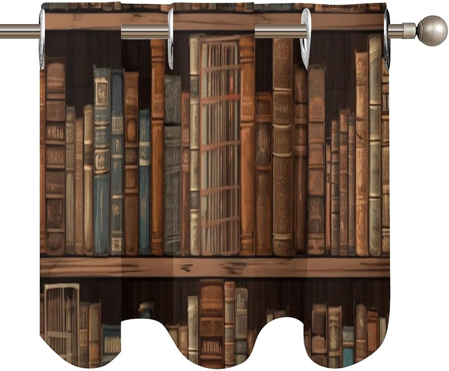 Library Bookshelf Book Valance for Windows, 2 Pack Kitchen Curtains Modern Home Decor, Soft Blackout Window Curtains for Living Room & Bedroom, 18 X 52 Inch