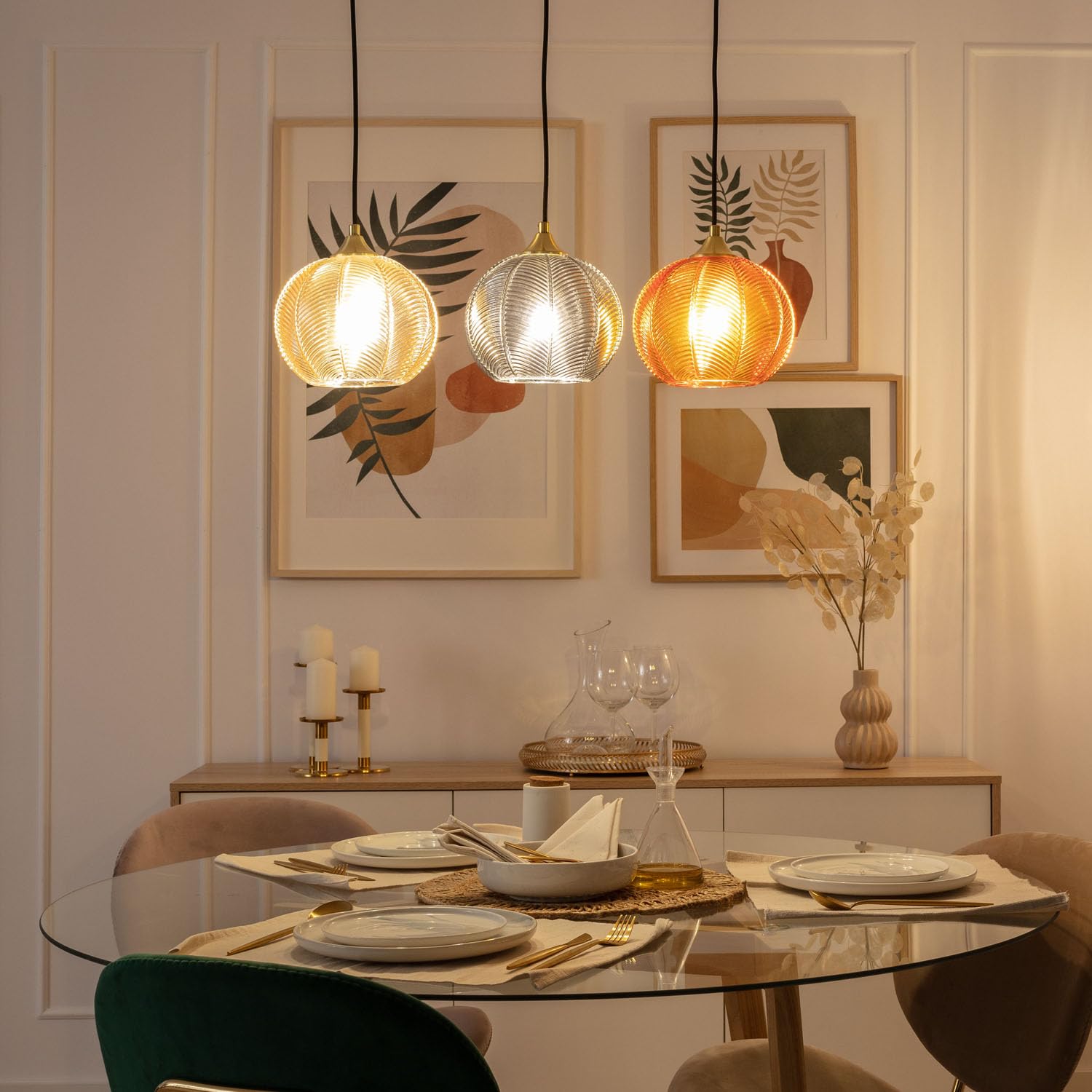LEDKIA LIGHTING Lampada A Sospensione In Vetro Tassel Oro – Design Anni '20, Per Sala E Cucina, Attacco E27