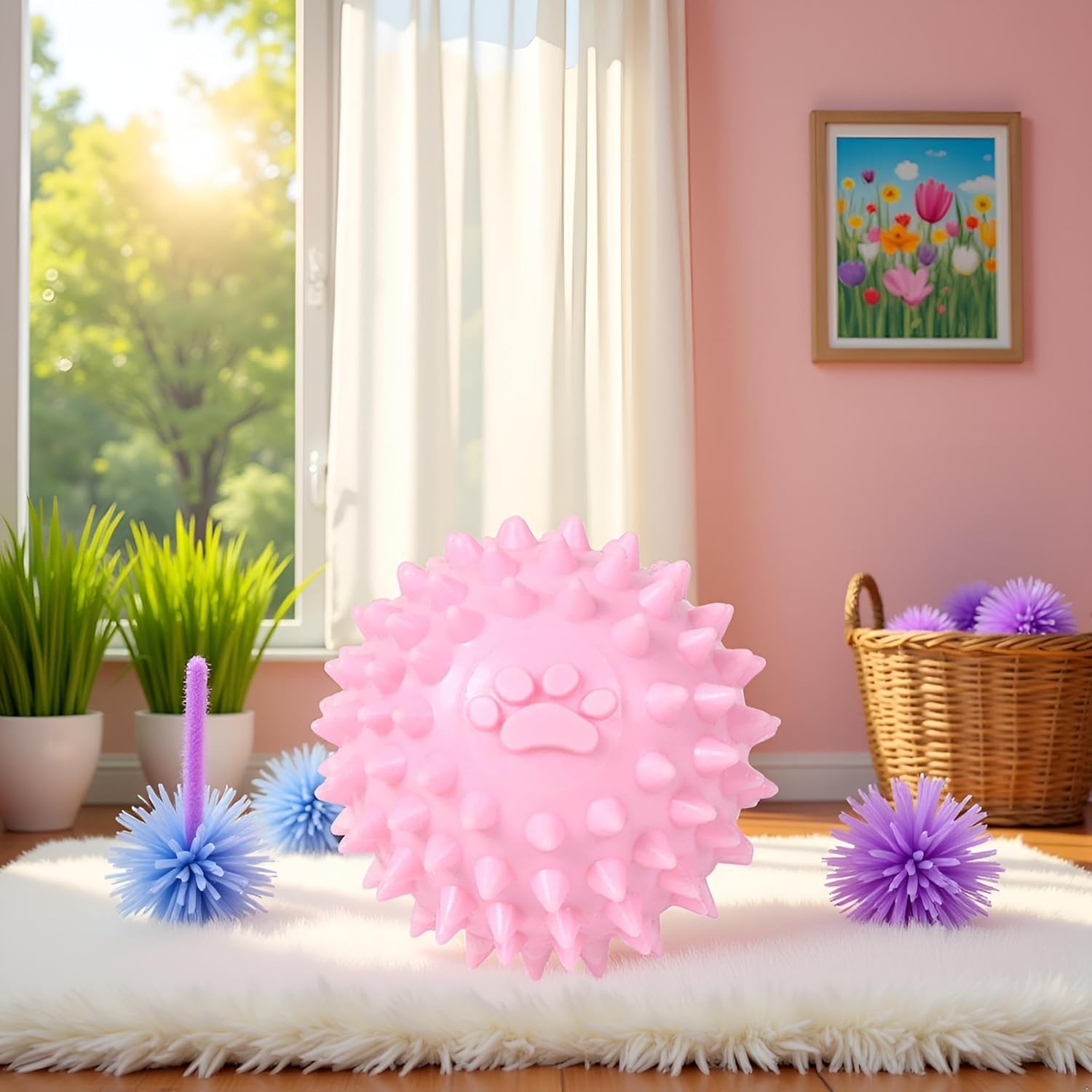 Mioaoa Pink Dogs Toy Spiky Ball No Squeak Chew Toy Long Lasting Dog Toy Balls for Aggressive Chewers Dogs Puppy Teething Training Toy Spiky Rubber Ball Toy Small for Aggressive Heavy Chewers - Image 4