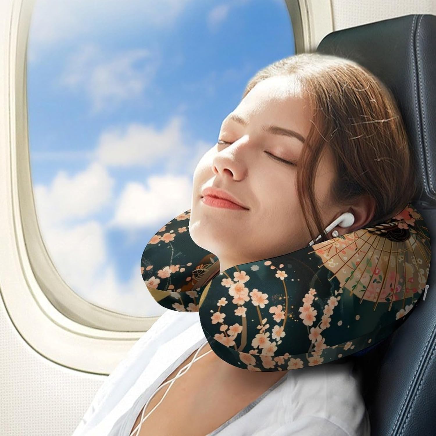 Japanese Geisha Travel Pillow U Shape Neck Pillow Washable Pillowcase for Sleeping Chair