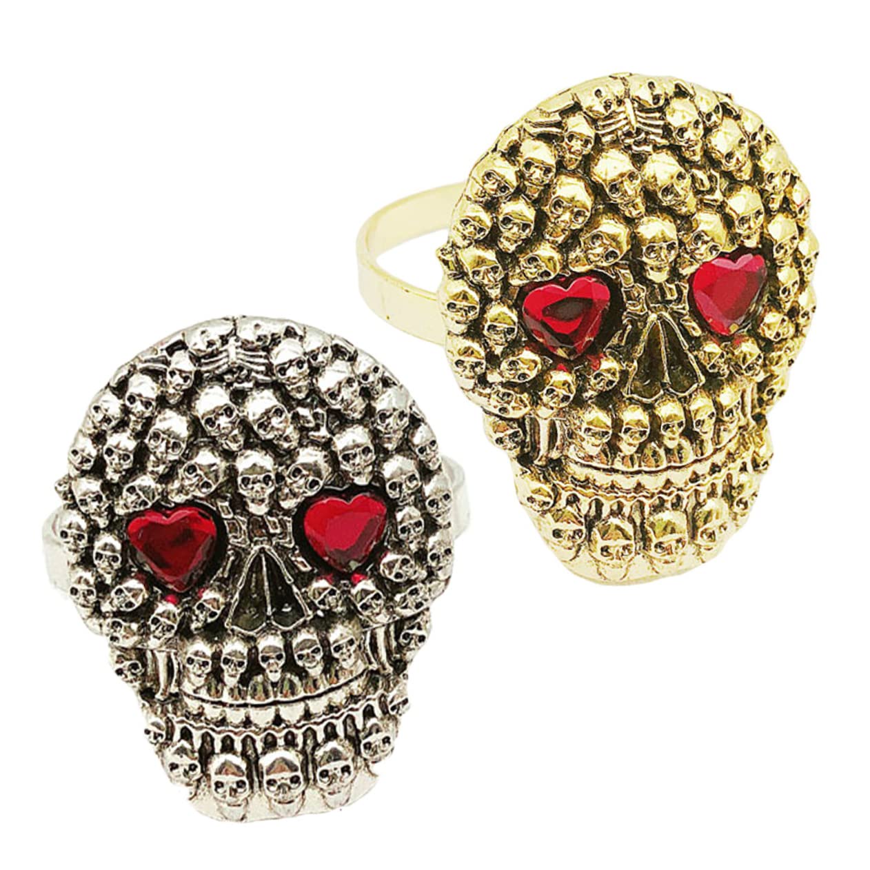 2pcs Skull Napkin Rings - Red Metal Halloween Napkin Holders For Gothic Table Decor