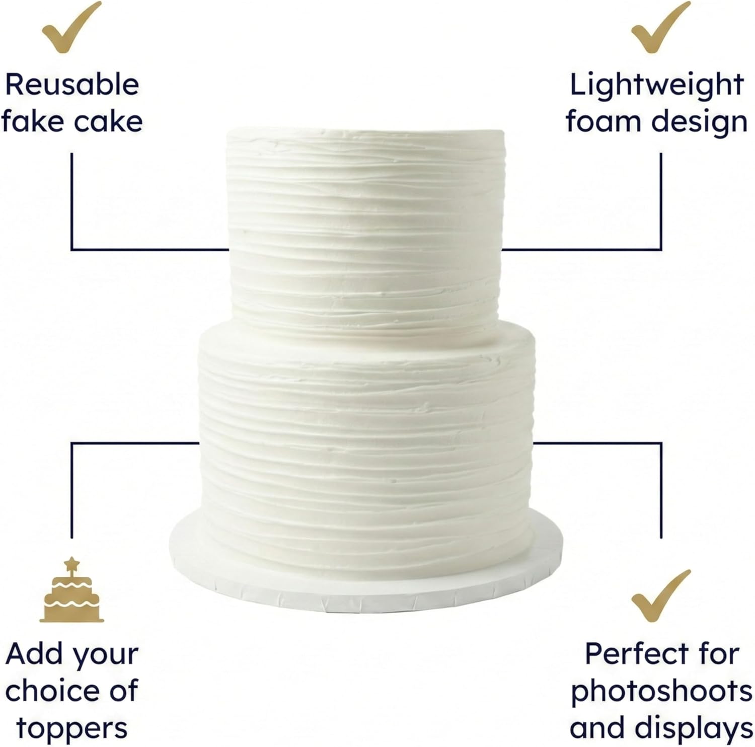 FromJennWithLove 2 Tier Fake Wedding Cake, 12" Tall Handcrafted Ivory Display Cake – 4-Day Artisan Process, Made in USA – Reusable Centerpiece for Weddings & Bridal Showers