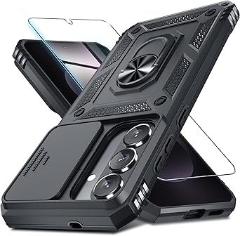 Janmitta Compatible with Samsung Galaxy S26+ Plus Case Built in Slide Camera Lens Cover+Screen Protector+Finger Ring Holder Kickstand,Heavy Duty Shockproof Full Body Phone Cover,2026 Black