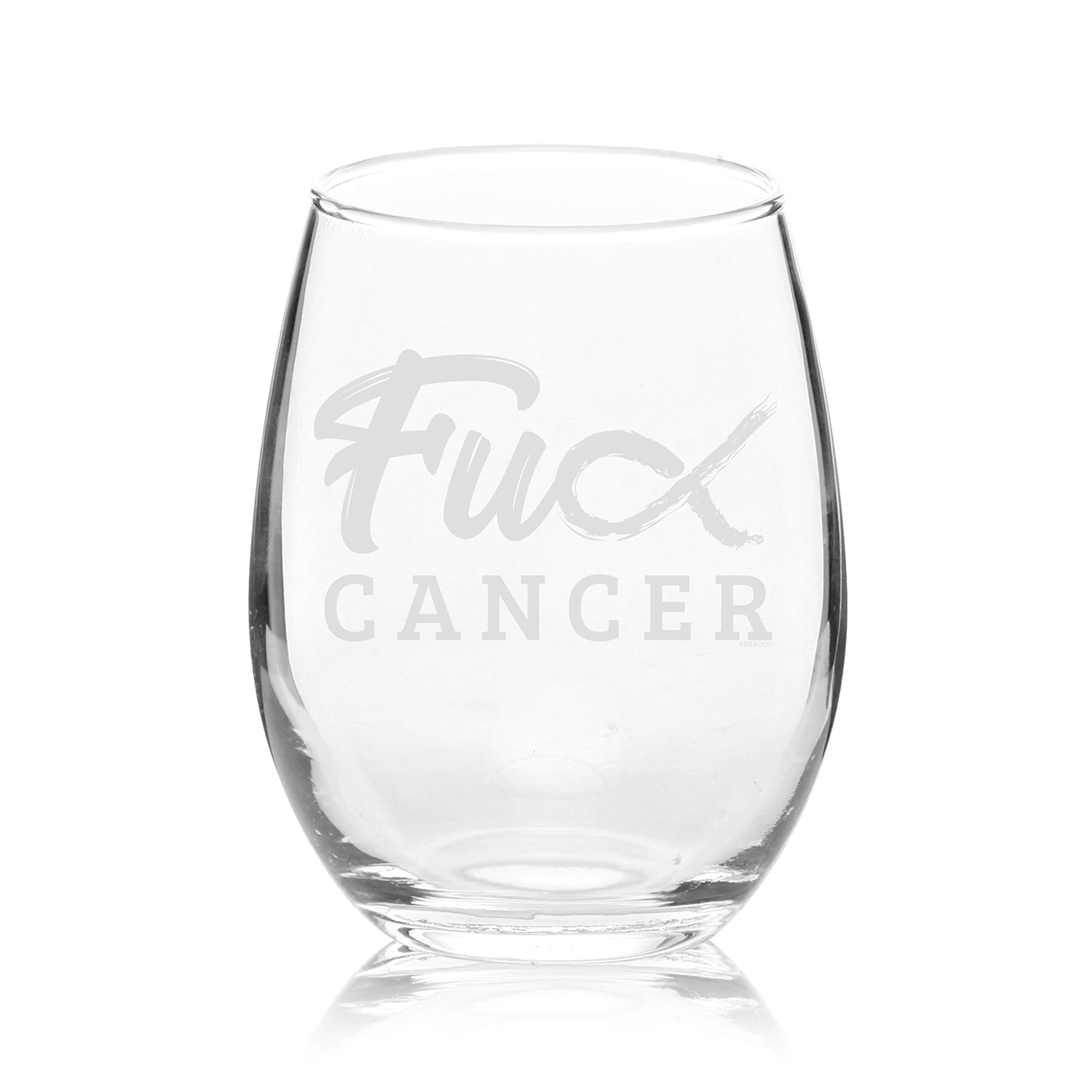 Veracco 'Fck Cancer' Ribbon Stemless Wine Glass - 15oz, Motivational Gift For Survivors, Funny & Uplifting - View #2