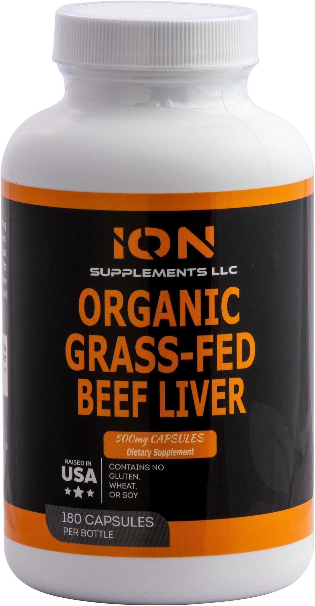 100% Organic Grass Fed Beef Liver Capsules (180 Caps) - Pasture Raised - Iron, Vitamin A, B, Collagen - Promotes Energy, Detoxification, Whole Body Wellness - Ancestral Paleo Living - Ion Supplements