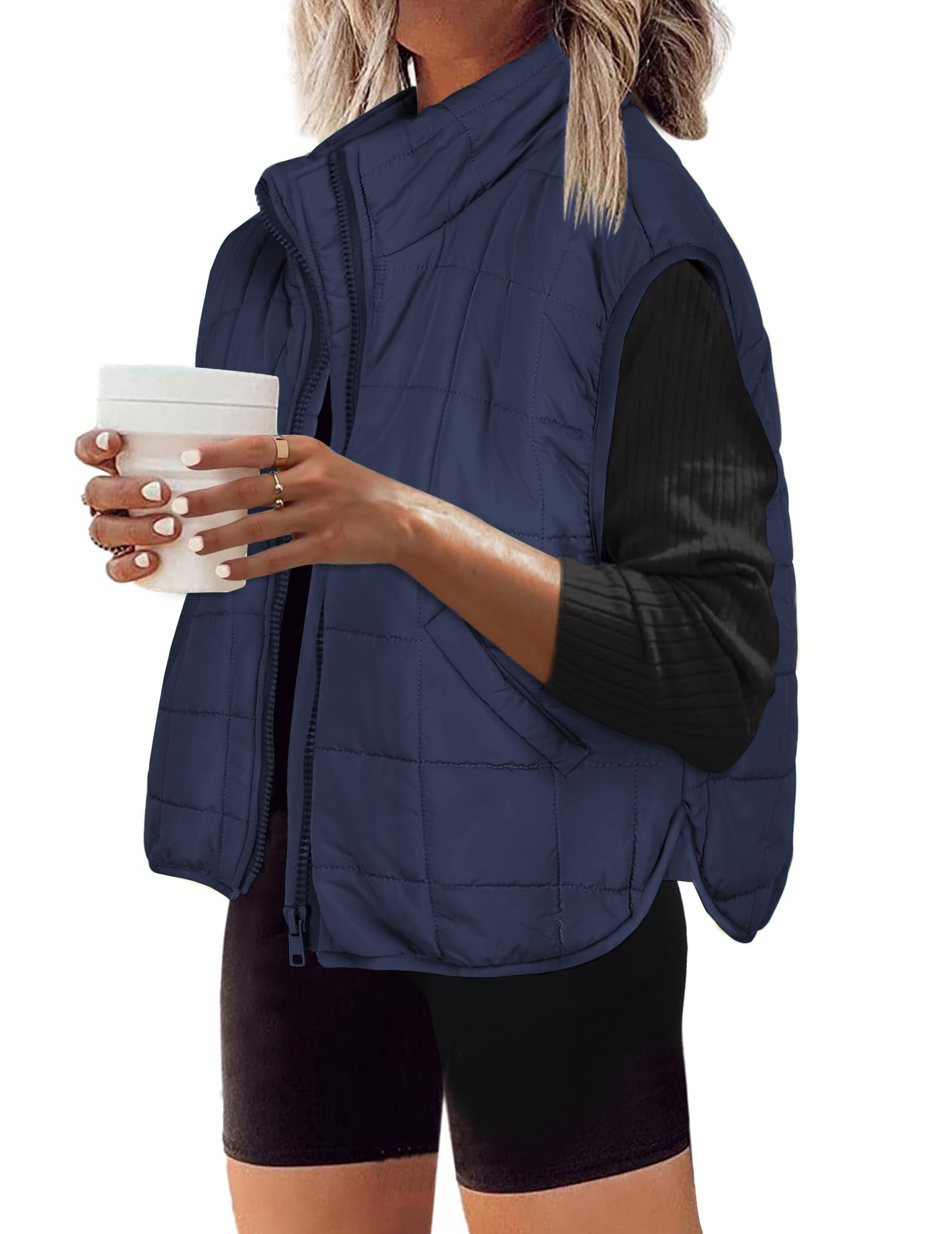ZEAGOO Weste Damen Kurz Steppweste Ärmellose Übergangsjacke Herbst Leicht Gilet Westen Warm Winterjacke mit Taschen