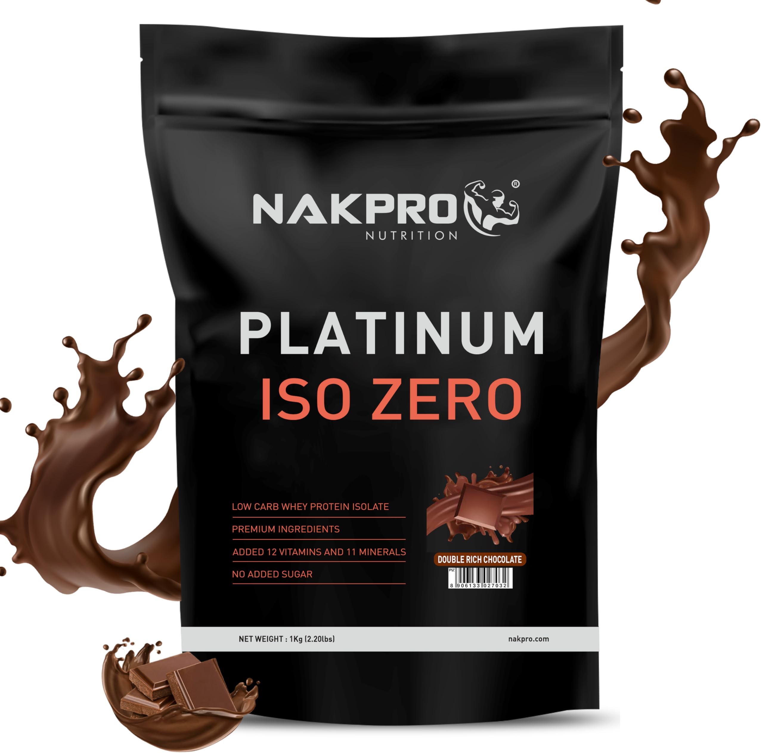 NAKPRO PLATINUM ISO ZERO 100% Whey Protein Isolate | Added Vitamins & Minerals | Easy Mixing, Easy Digesting Whey Protein Supplement Powder for Men, Women & Athletes (1 Kg, Double Rich - Chocolate)
