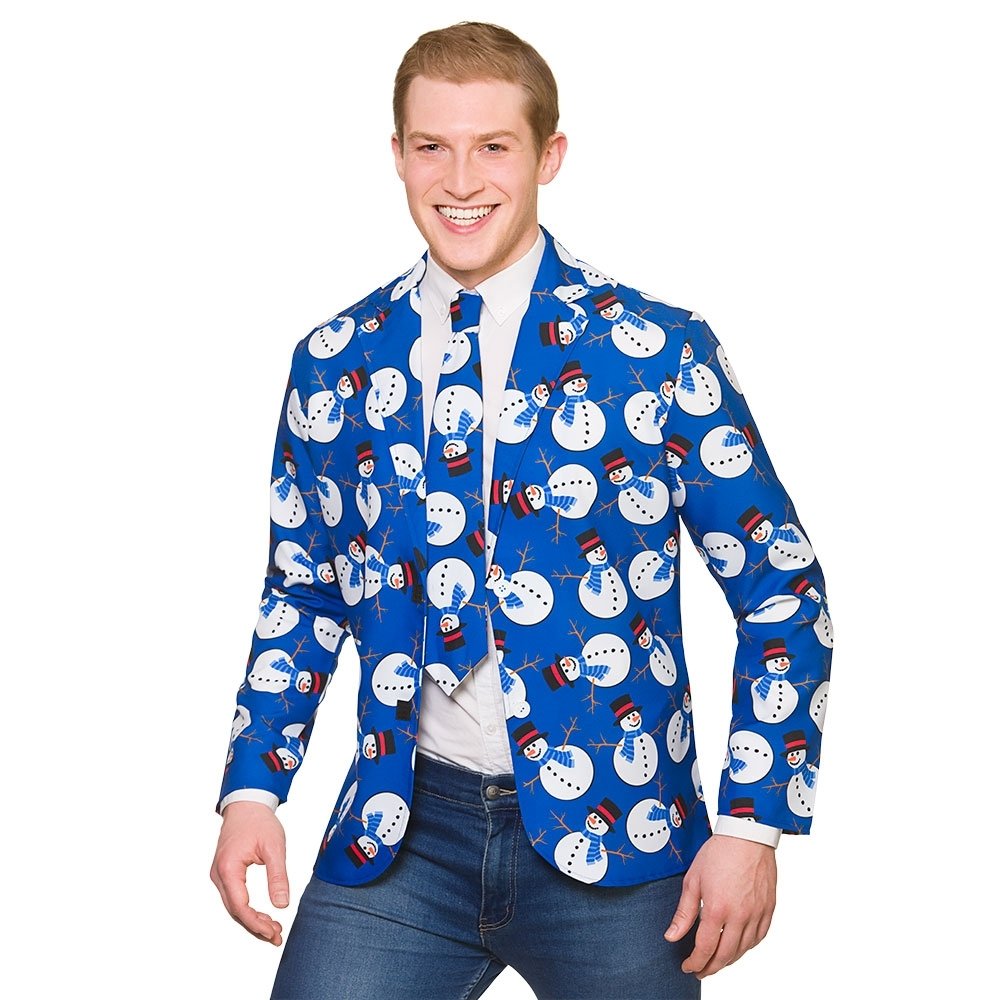Wicked Costumes Mens Snowman Christmas Jacket & Tie - Medium Blue