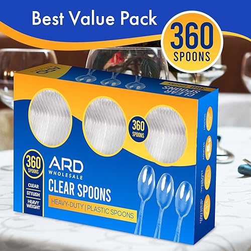 Miniatura 7 de Caja combinada de 360 cucharas de plástico, cucharas desechables sólidas y duraderas, cucharas de plástico transparente para suministros de fiesta,
