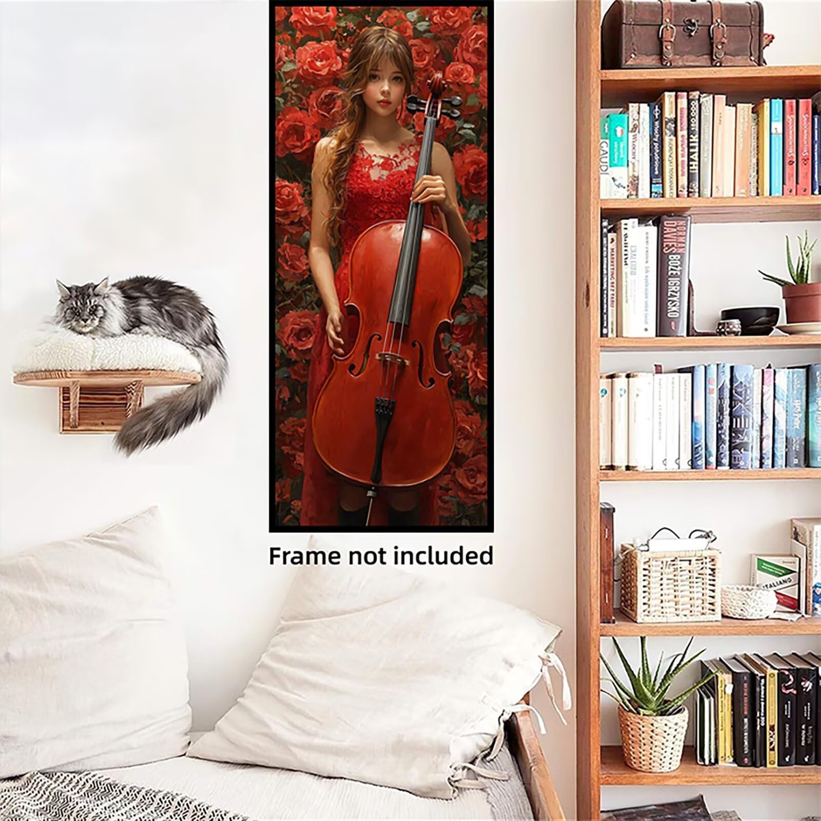 Malen Nach Zahlen 50x150cm Leinwand Cello Malen Nach Zahlen Erwachsene mit Ohne Rahmen, DIY Kreativ Set für Erwachsene mit Pinseln und Acrylfarbe, Zimmer Deko Frau Landschaft Geschenk, P0M-602