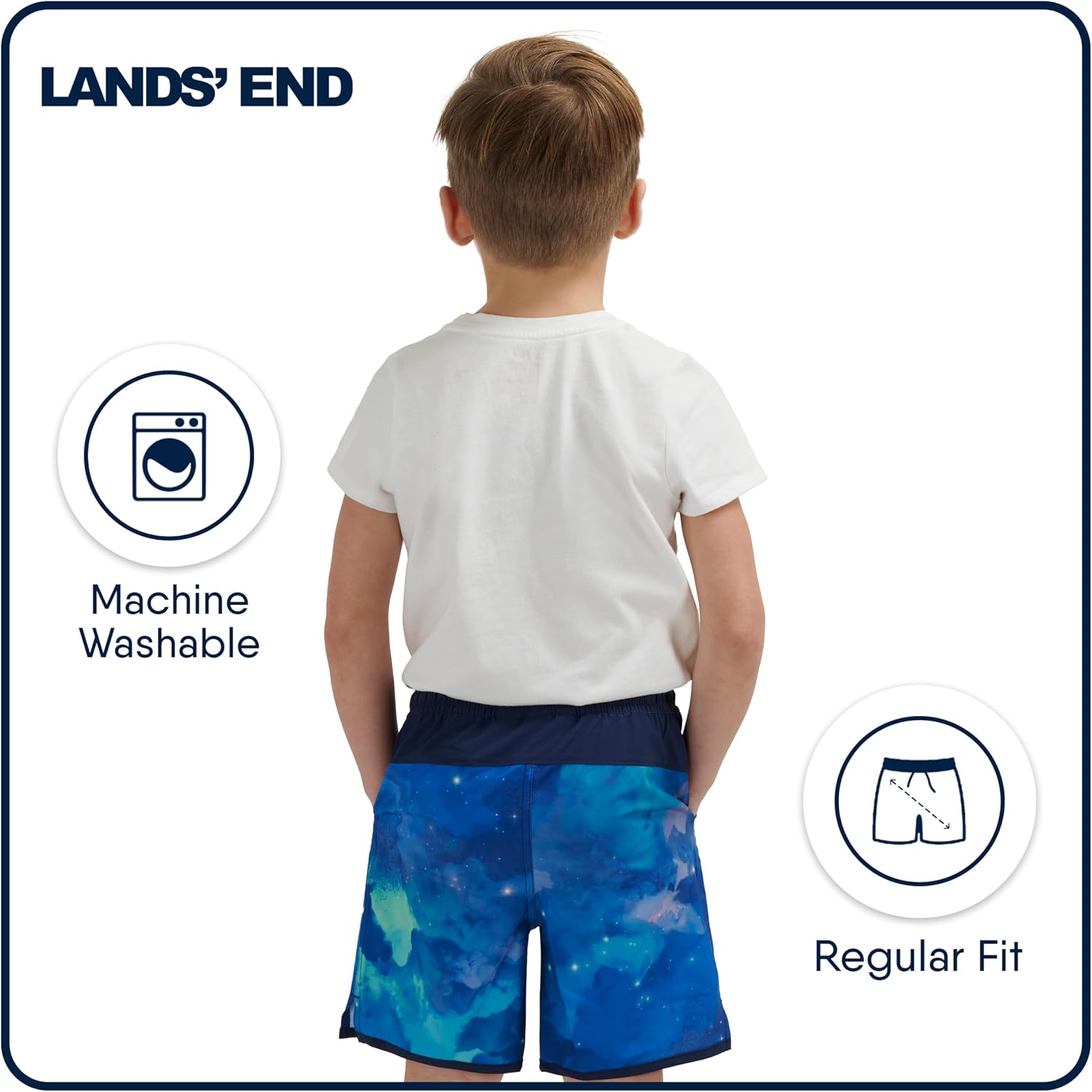 Lands' End Boys' Swimwear UPF 50+ Comfort Hydroliner Swim Trunks