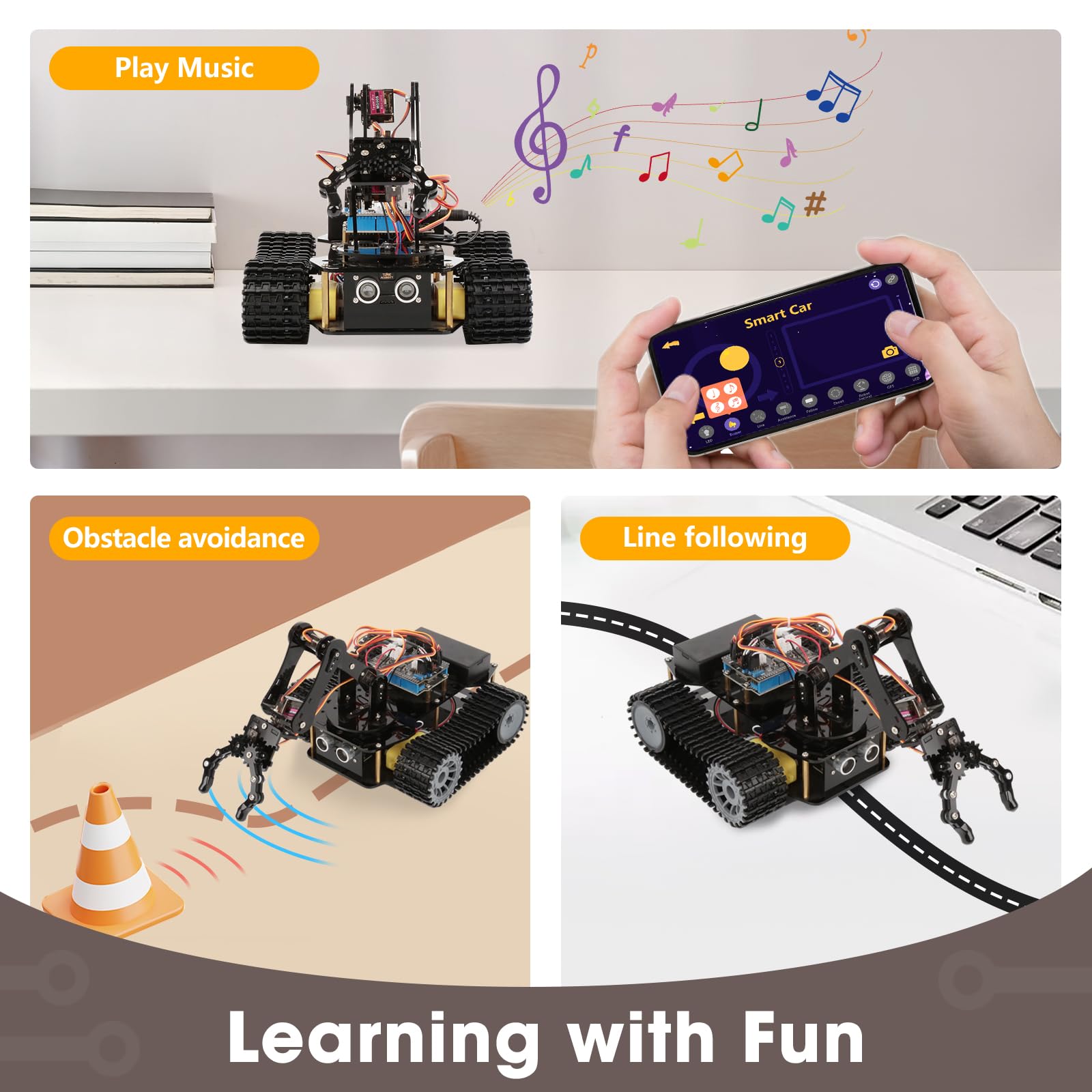 Robotik für Kinder ab 12 Jahren,ACEBOTT 4-in-1-Smart-Roboterarm mit 5DOF + Panzerfahrzeug,Spielzeug-Programmier-Set kompatibel mit Arduino und Scratch,App und Fernbedienung,für Kinder und Jugendliche