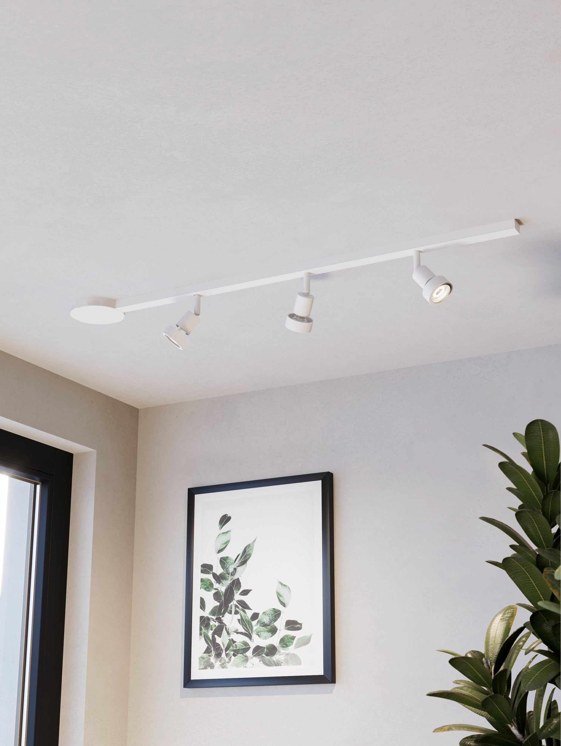 EGLO Easy Track Hoogspanningsrailsysteem, uitbreidbare set met 4 plafondspots, plafondlamp raillijst van aluminium en kunststof in wit, lampen met GU10-fitting, 192,5 cm