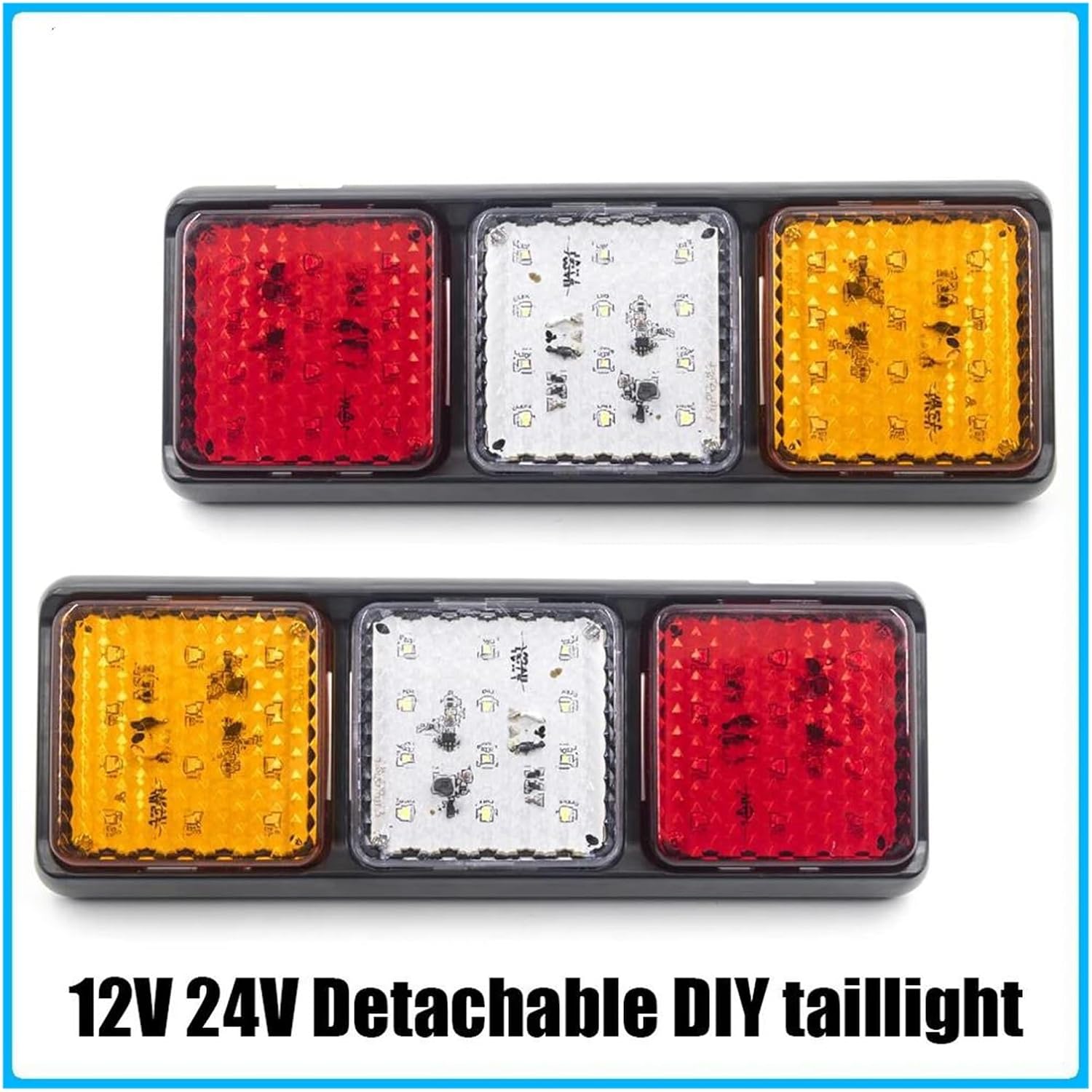 2pcs 12V 24V Detachable DIY taillight Stop Rear Brake Turn Signal Function Indicator Lamp Reversing light For Lorry Caravans Rear Taillights