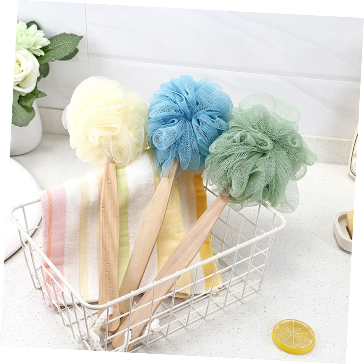 Homoyoyo 3 piezas Cepillo de Baño con Mango Esponja Exfoliante de Nylon para Ducha Accesorio Baño Cómodo y Ergonómico Limpieza Eficaz Piel y Circulación