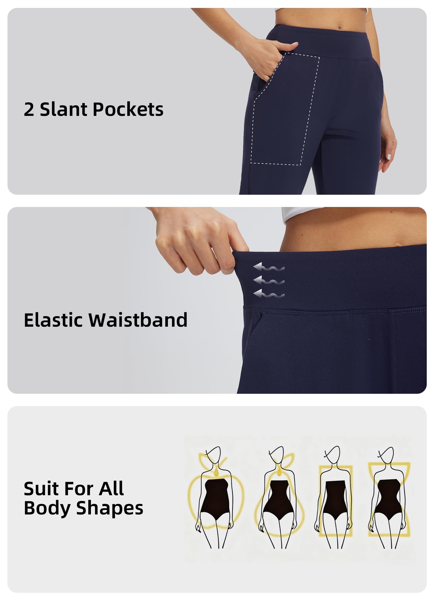Pantalon Casual Travail Femme Élastique Taille Haute, pour Sport, Golf, Jogging avec Poches. Style Habillé, Sweatpants pour l'Athlétique, Le Décontracté, la Détente et Le Lounge
