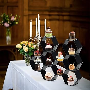 Amazon｜ブラックハニカム六角形ケーキディスプレイスタンド