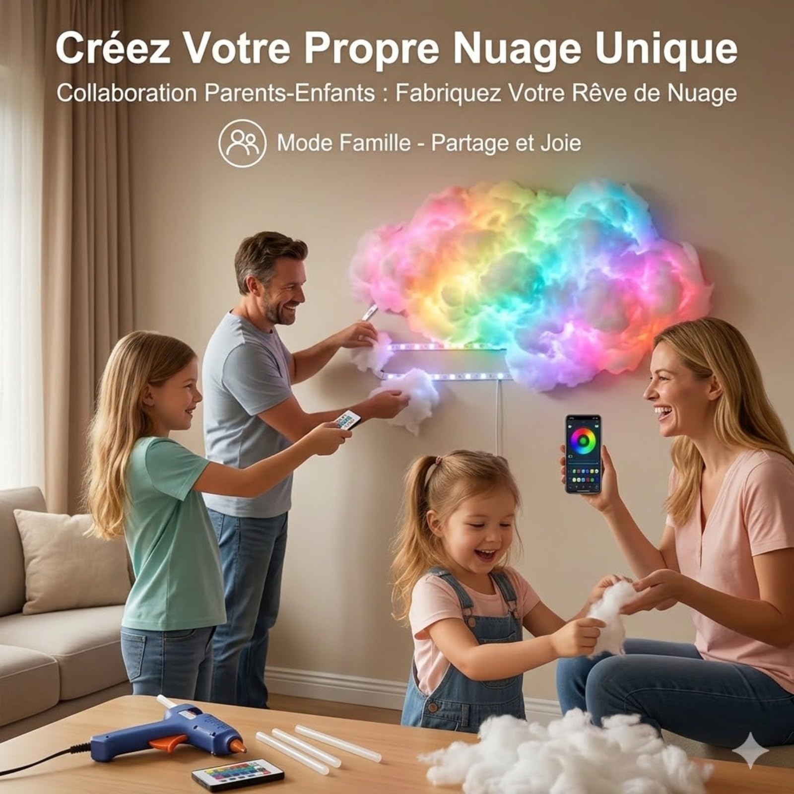 Générique Lampe Plafond LED Nuage 3D RGB Gaming Lampe Led Nuage D'Orage en Coton Moelleux - USB pour Éclairage pour Chambre et Salle de Jeux (5M)