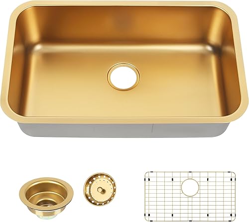 Miniatura 2 de Fregadero de cocina dorado de 30 pulgadas, fregadero de cocina de acero inoxidable SUS304 Undemount de 30 x 18 x 9 pulgadas, fregadero de cocina