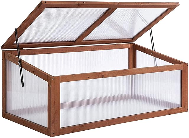 Wooden Coldframe Greenhouse With Transparent Poly-carbonate Glazing Greenhouse For Outdoor Garden Flower Vegetable Planting Storage Plant Beds - L100xW65xH40 cm