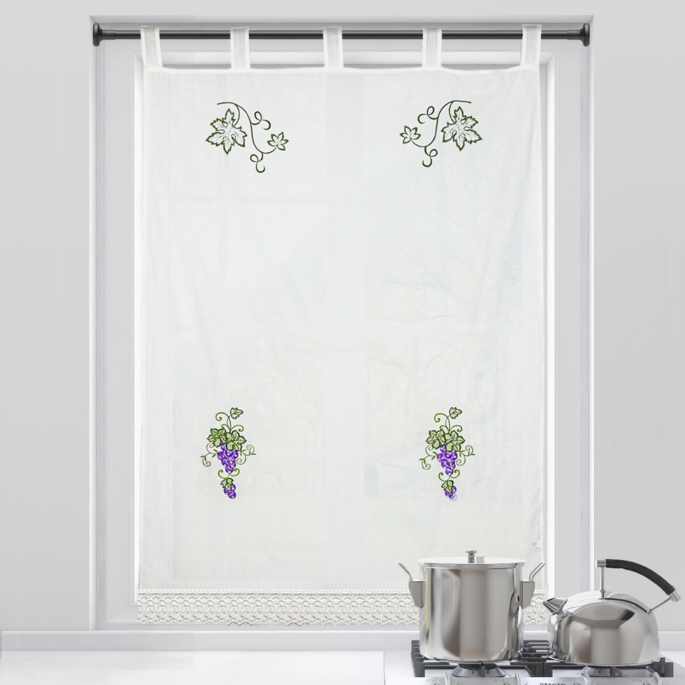 Dalina Textil - Cortina de Cocina Translúcido con Bordado, Cortina Media Altura para Cocina, Comedor, Marco de Puerta 1 Pieza de 100x150cm