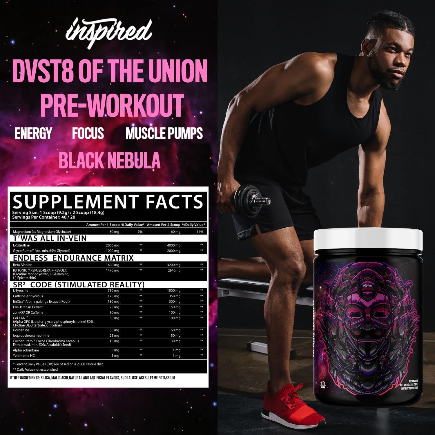 Inspired Nutraceuticals - DVST8 of The Union Pre-Workout Powder, No Artificial Colors - Black Nebula