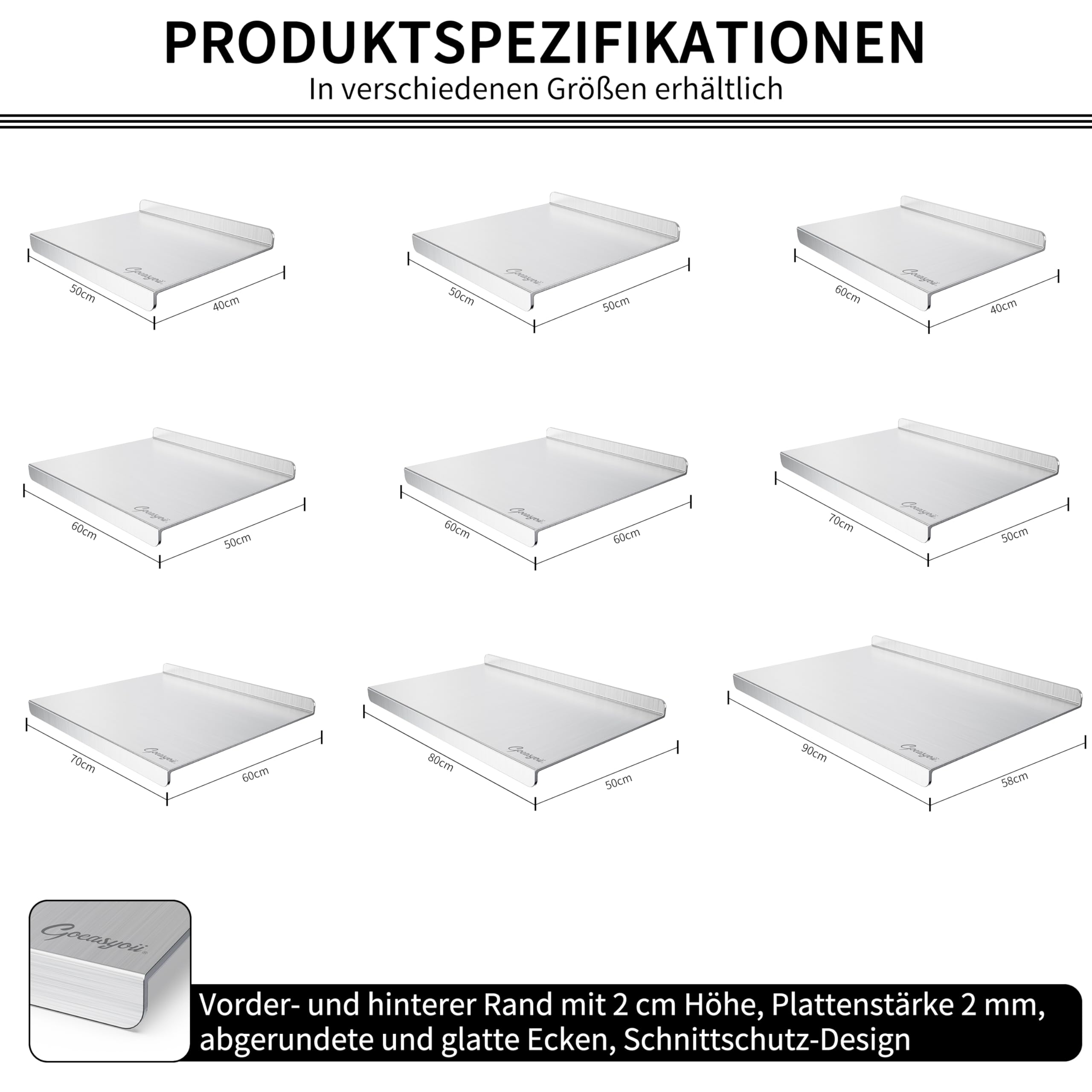 Arbeitsplatte Knetbrett Edelstahl Für Kneten & Backen, Nudelbrett, Backbrett mit Anschlagkante, Antibakteriell und Leicht zu Reinigen für Bäckerei, Restaurant und Bar, mit Falten und Etagere (50X40cm)