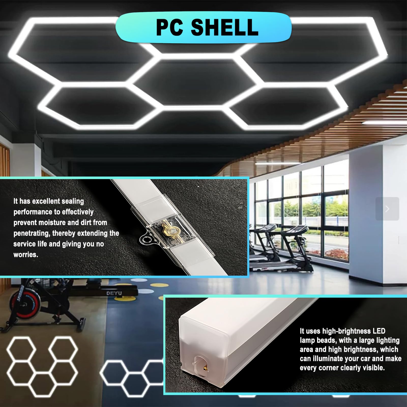 Sechseckige Led Decken, Wand, Werkstatt Und Garagenleuchte, Sechseckige Led Leuchte Mit Wabendesign, 6500 K Farbtemperatur, Geeignet Für Arbeitsplatz Und Werkstattbeleuchtung.,5hexagons-110v