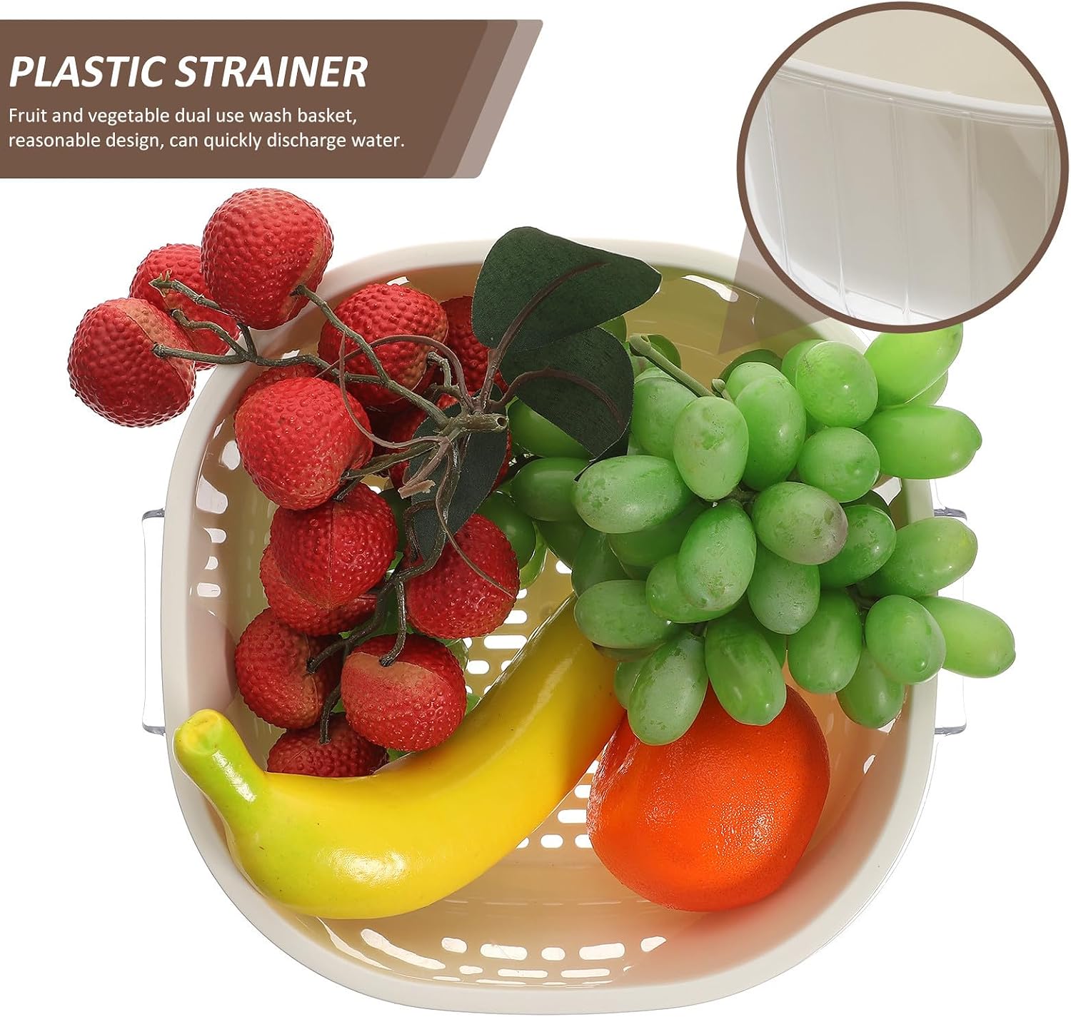 VILLCASE Double Layer Drain Basket for Kitchen Use, Multifunctional Fruit and Vegetable Strainer Made of Sturdy Pp and Pet Material with Quick Water Discharge, for Indoor Kitchen