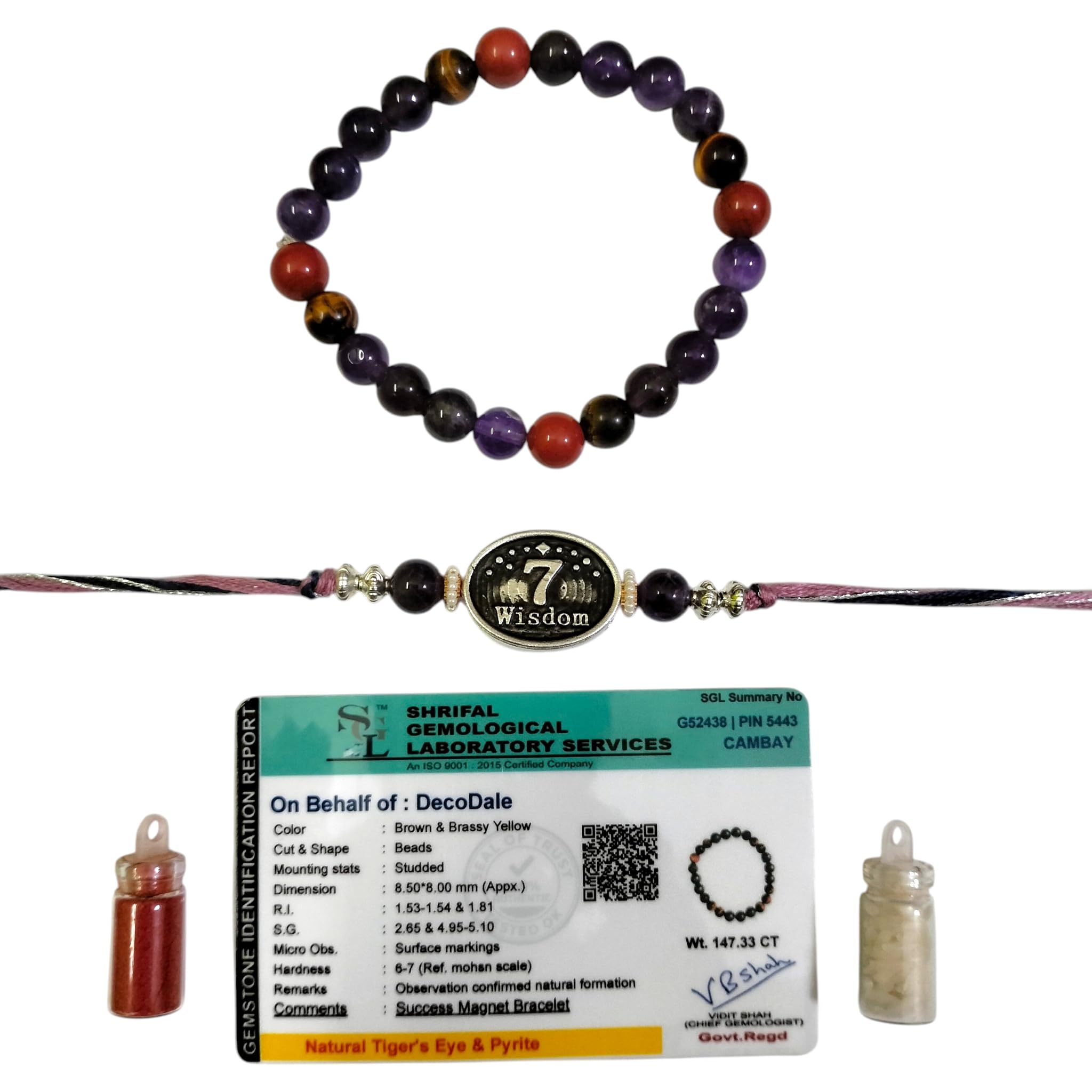 CERTIFIED Mulank 7 Energy Bracelet & Rakhi for Wisdom & Spirituality | Charged Amethyst, Tiger eye & Red Jasper Healing Beads UNISEX Rakhi for Brother, Bhaiya, Bhabhi, Nephew, Niece | Birth date 7, 16, 25 | Ketu Bracelet for Intuition & Mental Peace-image-17