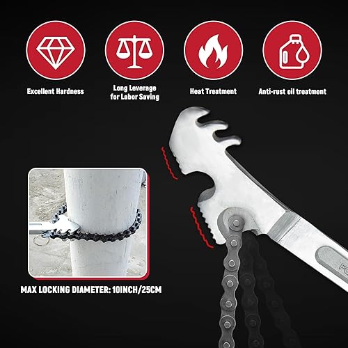 Miniatura 4 de AUPREX Llave de cadena de 24 pulgadas, llave de tubo de cadena de acero al carbono resistente que se adapta a un diámetro máximo de 12 pulgadas,