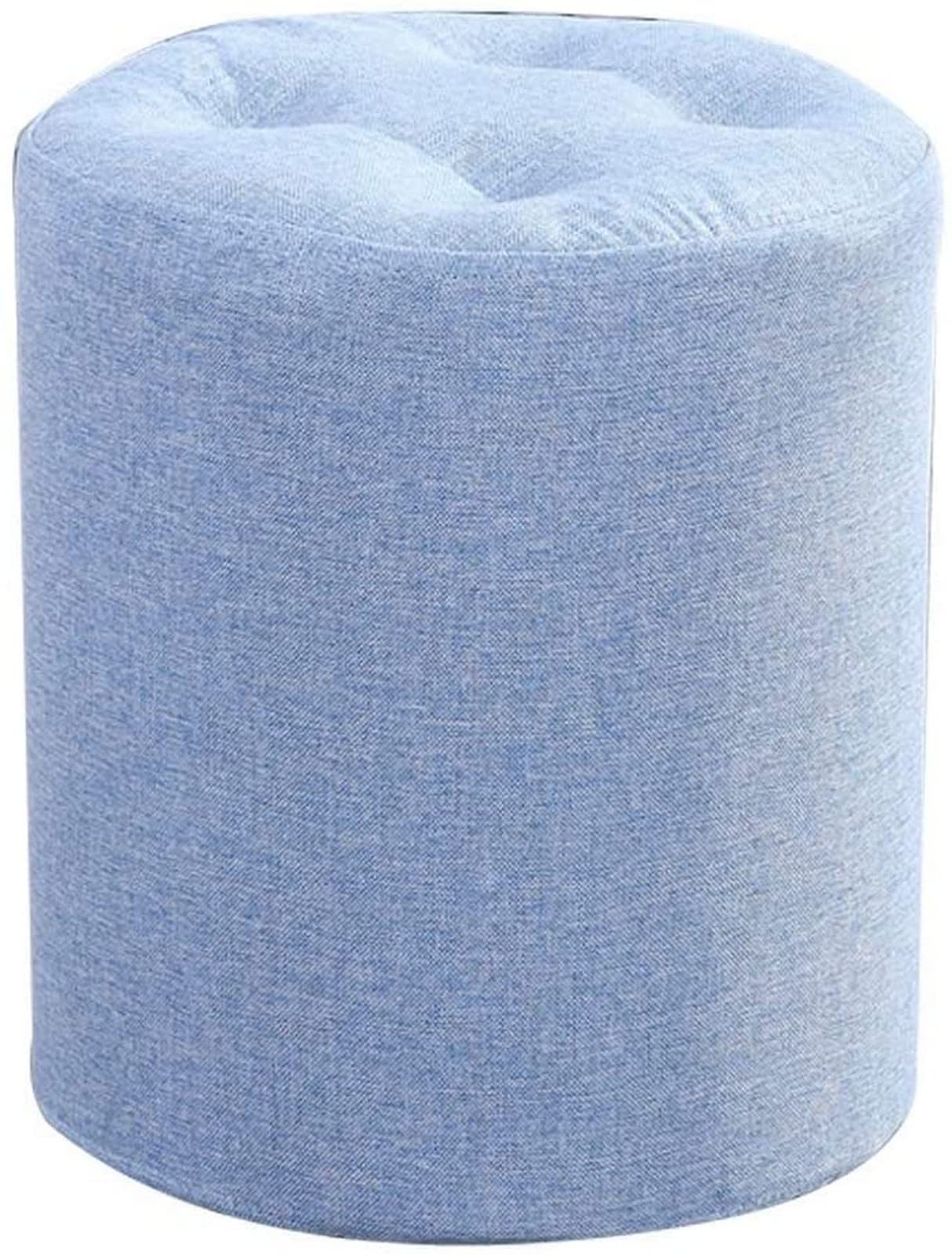 Repose-Pieds Carré en Coton Ottoman Bois Tabouret Tissu Bleu Salon