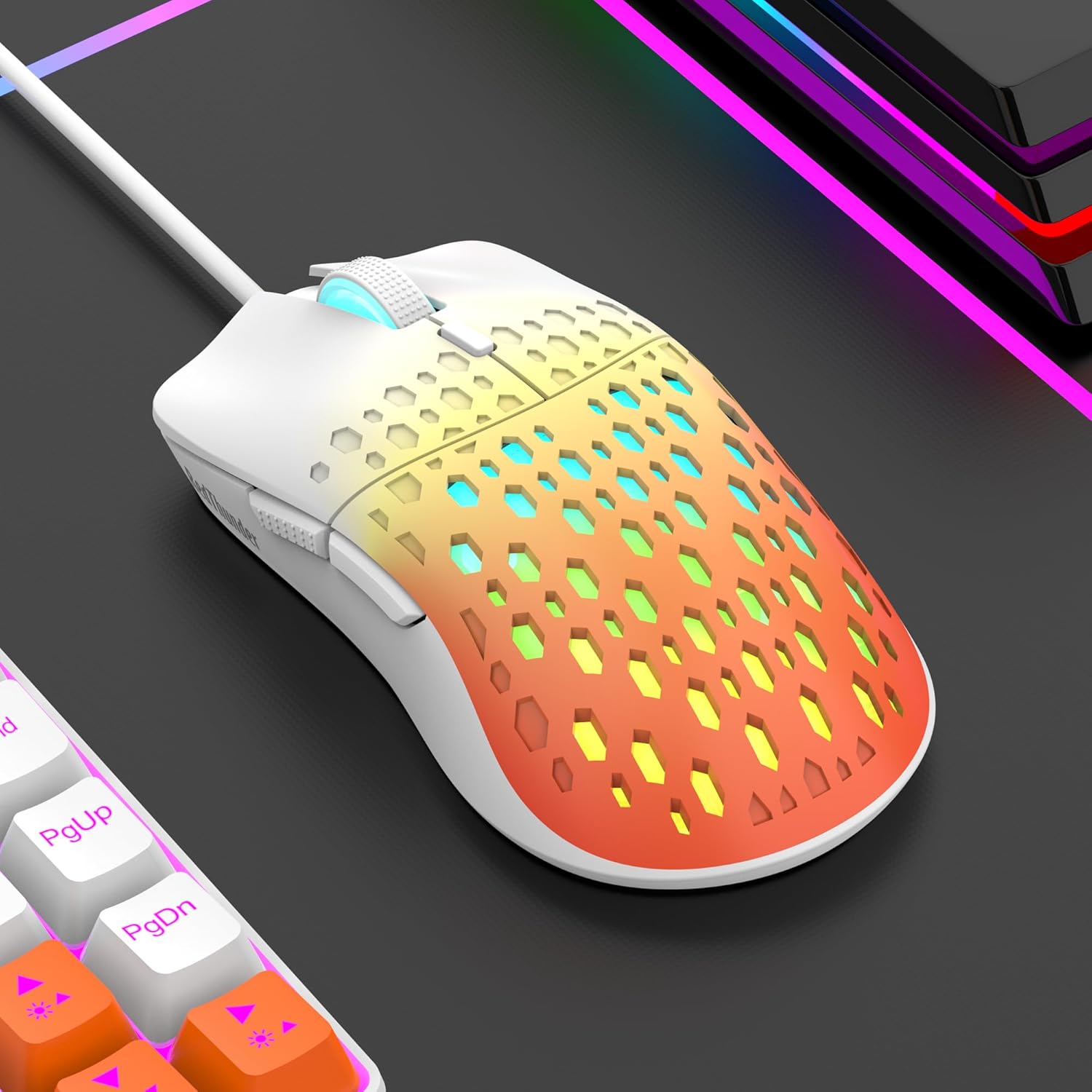 RedThunder M6 Gaming Mouse, RGB Backlight and Adjustable DPI, 6 Buttons, 69(±5)g Ultra Lightweight Honeycomb Shell Ergonomic Mice with High Precision Sensor for Laptop/PC/Mac/Windows, Gradient Orange