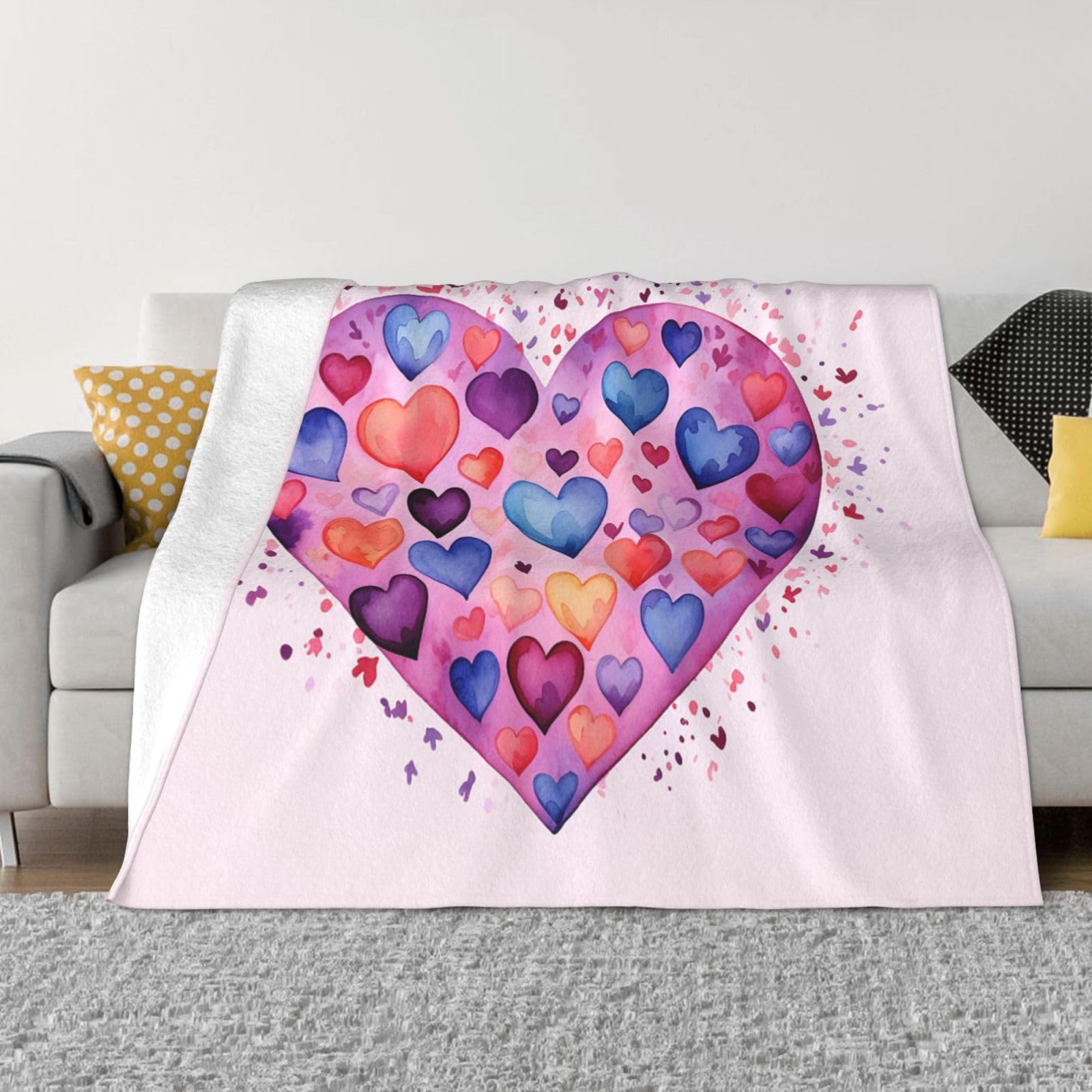 Couverture micro polaire ultra douce motif cœur, le cadeau de tendresse pour le salon